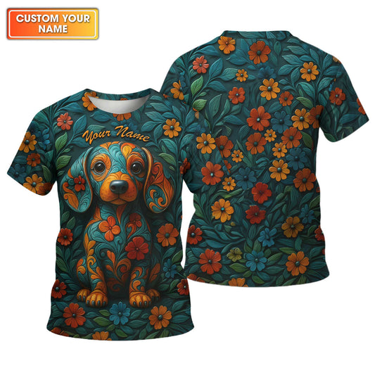 Custom Name Dachshund Shirt, Weiner Dog Shirts, Dachshund T Shirt, Floral Pattern