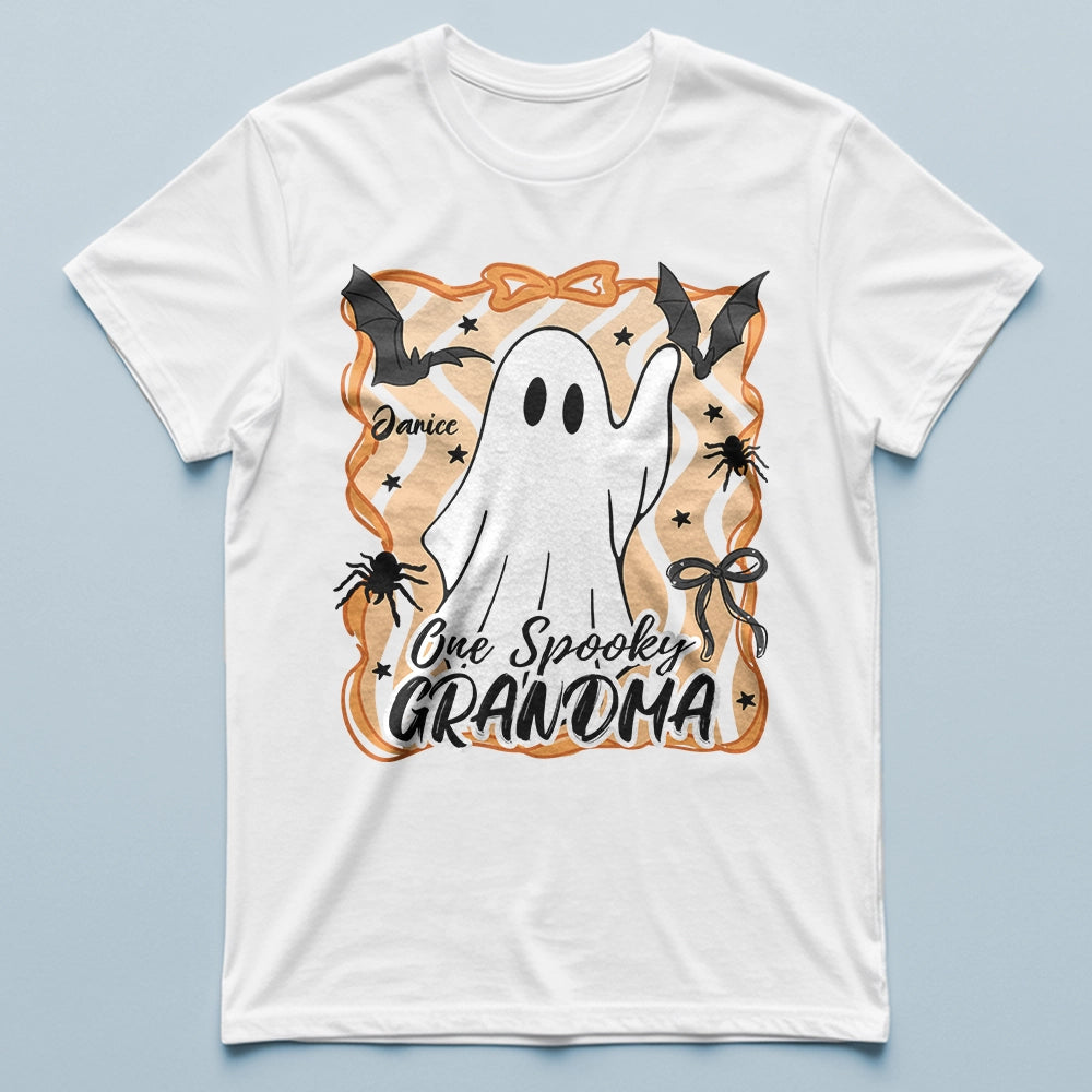 One Spooky Mama - Custom Ghost Coquette Bow Halloween - Personalized T-Shirt