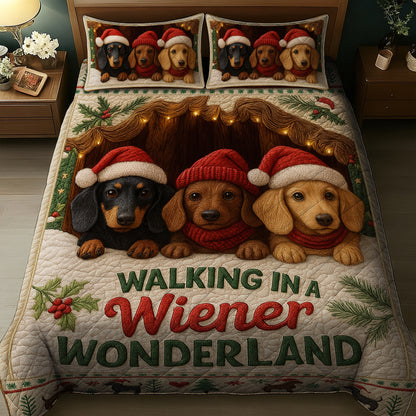 Funny Dachshund Wiener Dog Quilt Set, Cute Christmas Bedding Gift for Dog Lovers