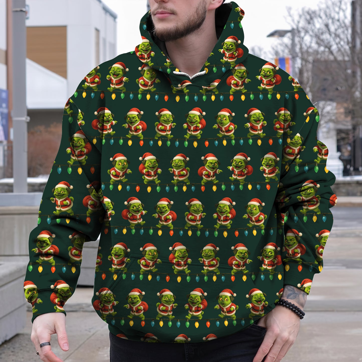 Green Pug Christmas Hoodie, Funny Pug Christmas Sweatshirt, Perfect Holiday Gift For Dog Lovers