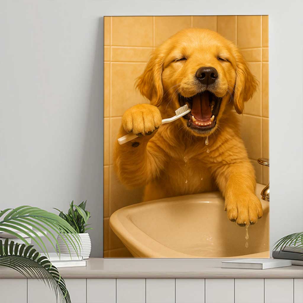 Lovely Mischievous Golden Retriever Canvas, Funny Wall Decoration For Pet Lovers