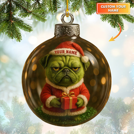 Personalized Pug Christmas Ornament, Ornament Pug With Custom Name, Funny Pug Xmas Ornament