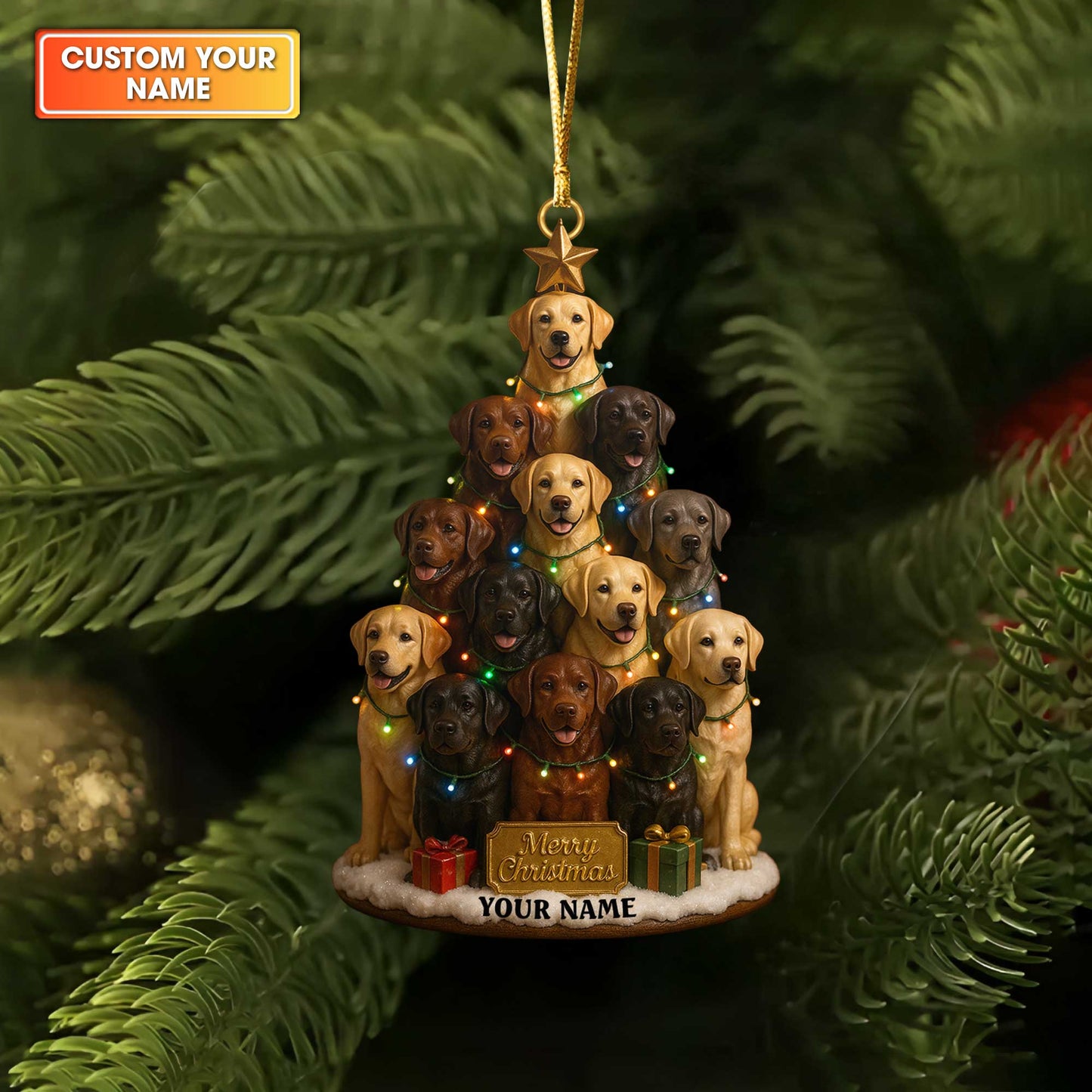 Personalized Labrador Christmas Tree Ornament, Custom Name Funny Dog Holiday Decoration for Lab Lovers