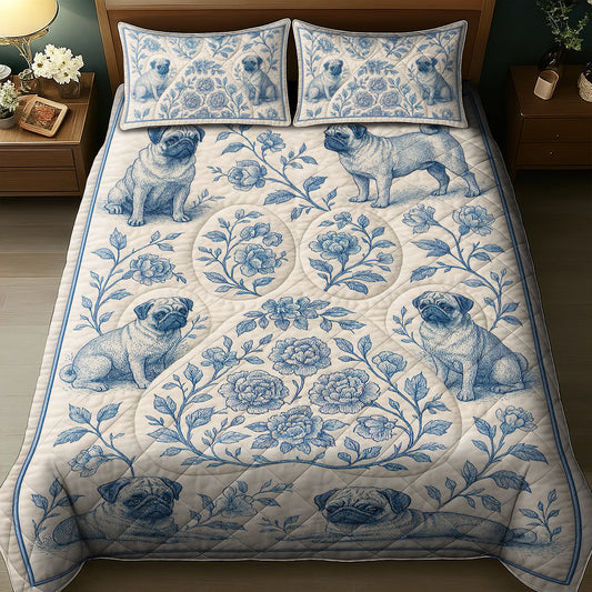 Cute Pug Christmas Quilt Set, Cozy Holiday Bedding Gift Ideas for Dog Lovers, Pugmas Bedroom Decor