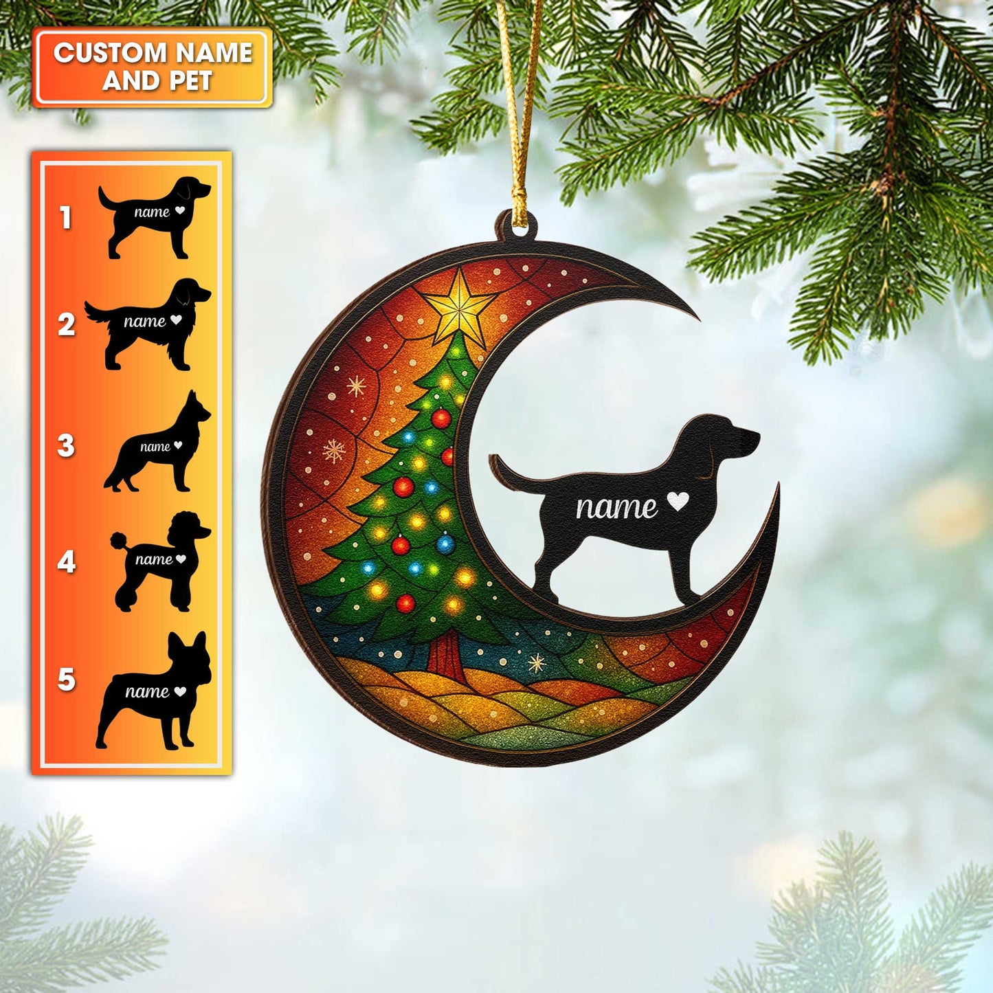 Cute Dog Silhouette Christmas Ornament, Personalized Wooden Ornament For Pet Lovers