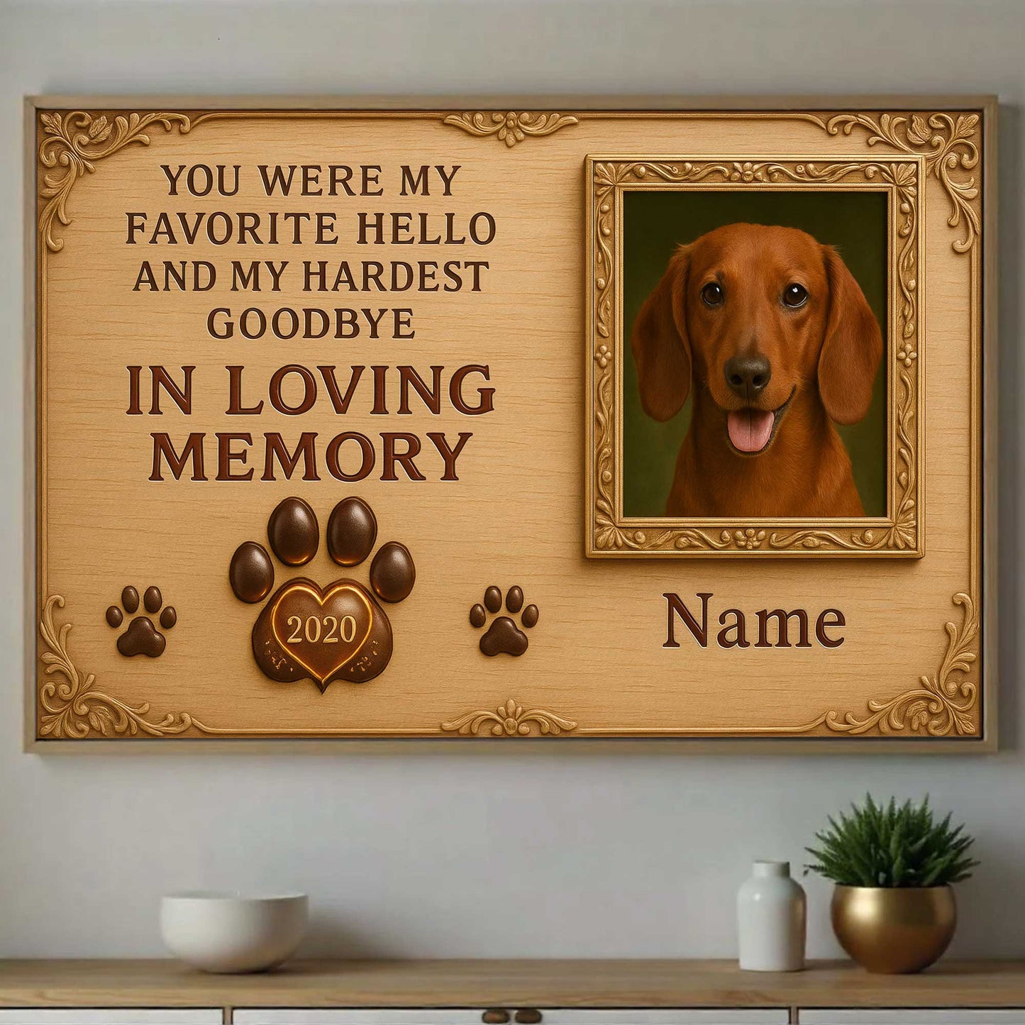 In Loving Memory Dachshund Wall Art, Pet Memorial Portrait, Personalized Remembrance Frame