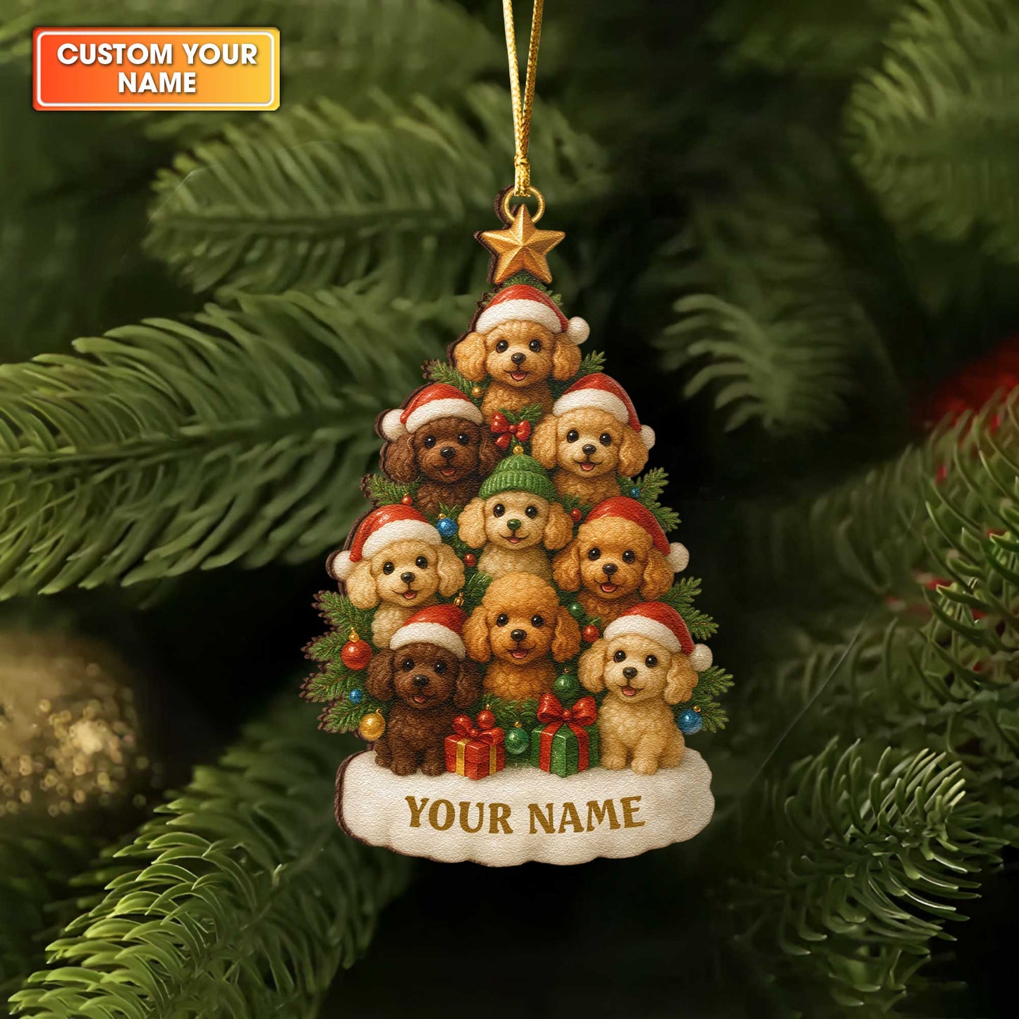 Christmas Ornament Poodle With Custom Name, Personalized Poodle Ornament, Cute Poodle Xmas Ornament, Poodle Christmas Decor