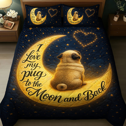 Moon and Stars Pug Christmas Quilt Set, Funny Holiday Bedding Gift for Dog Lovers, Pugmas Bedroom Decor
