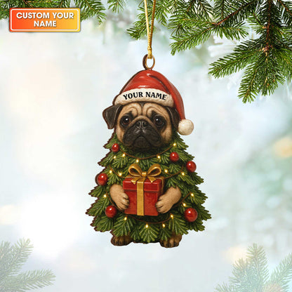 Personalized Ornament Pug, Pug Christmas Ornament With Custom Name, Pug Xmas Ornament For Dog Lover