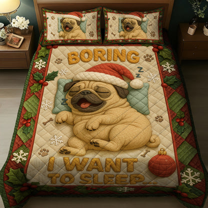 Funny Pug Christmas Quilt Set, Cute Christmas Bedding Gift for Dog Lovers, Pugmas Bedroom Decor