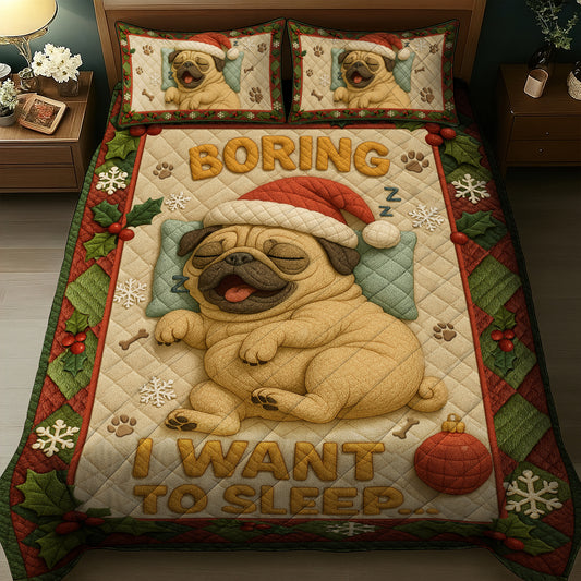 Funny Pug Christmas Quilt Set, Cute Christmas Bedding Gift for Dog Lovers, Pugmas Bedroom Decor