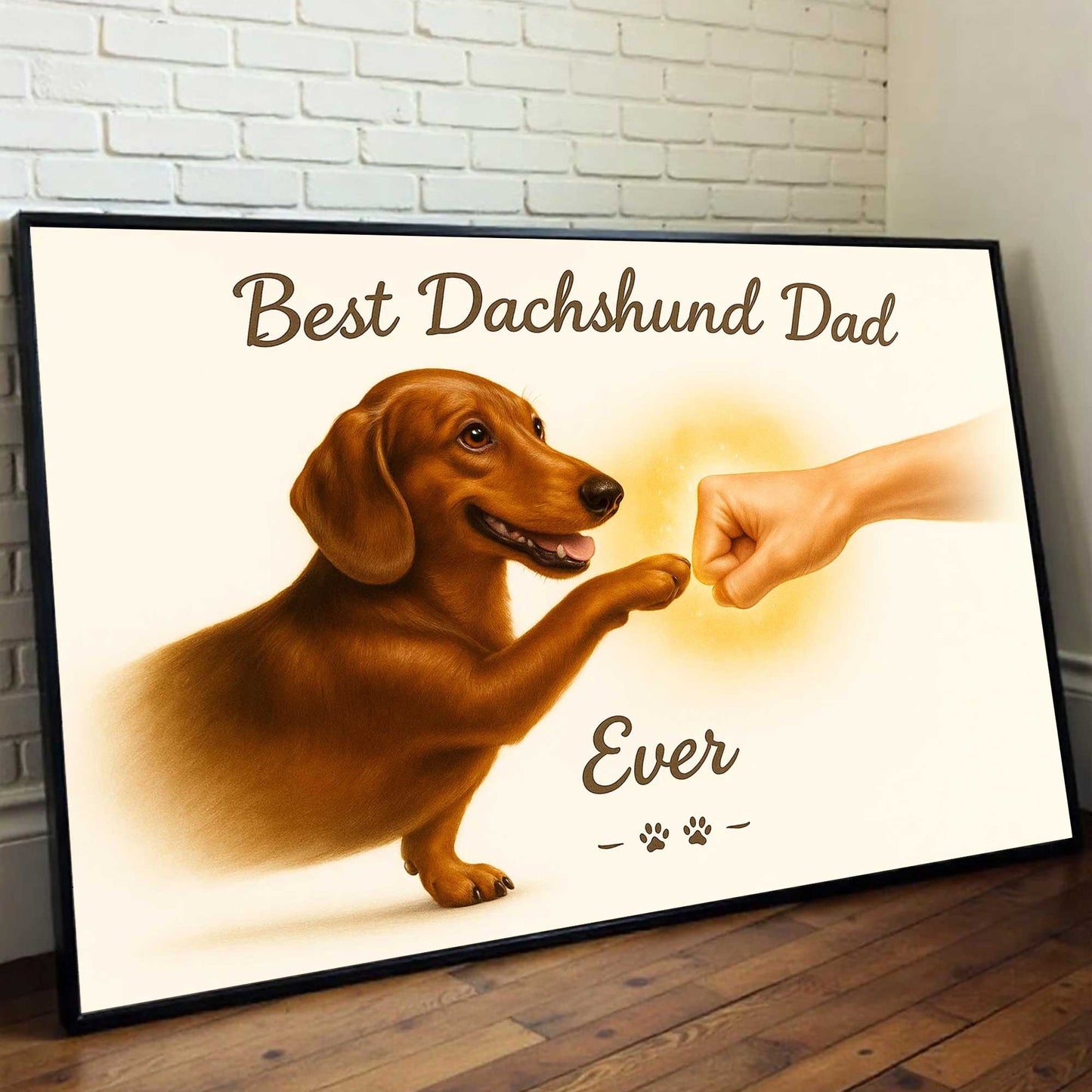 Best Dachshund Dad Ever, Cute Wiener Dog and Owner Fist Bump Wall Art, Dog Lover Gift for Him