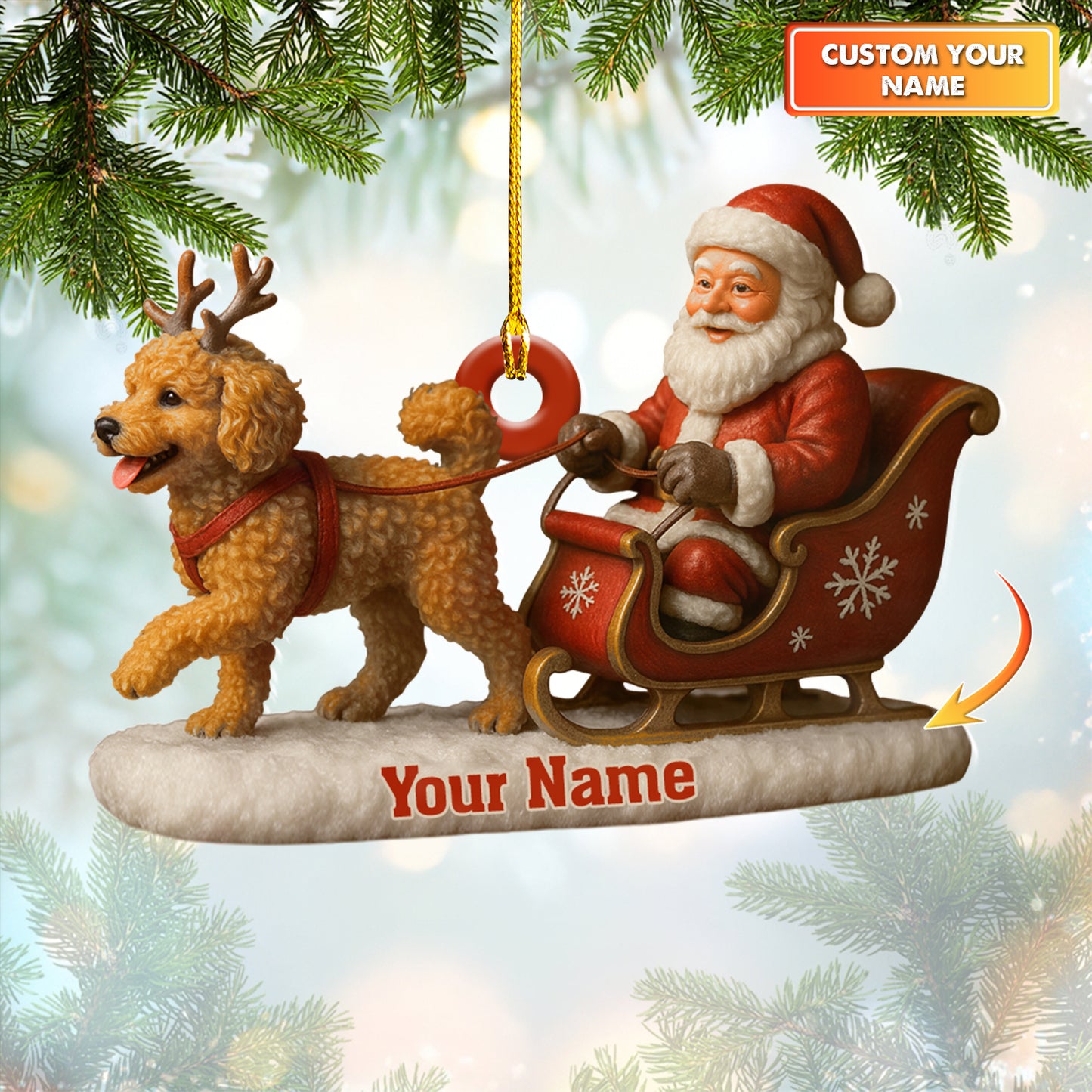 Personalized Santa With Poodle Christmas Ornament, Custom Name Poodle Ornament, Funny Pet Xmas Gift For Dog Lover