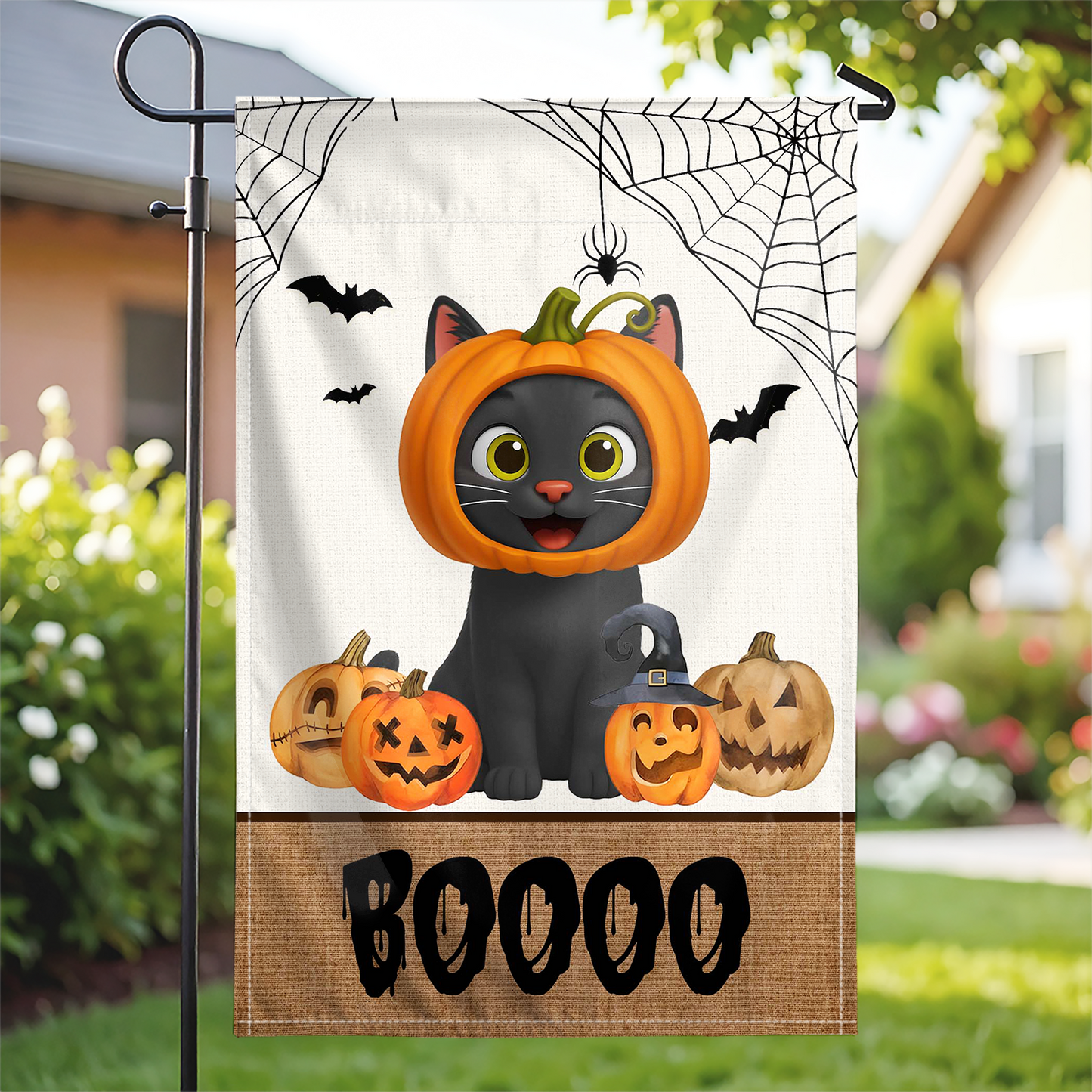 Custom Halloween Welcome - Cat Boo Yard Outdoor Decor - Personalized Flag