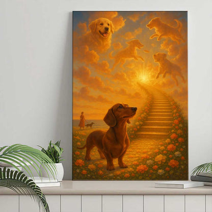 Rainbow Bridge Dog Memorial Art, Dachshund Heaven Scene Wall Canvas, Pet Loss Sympathy Gift
