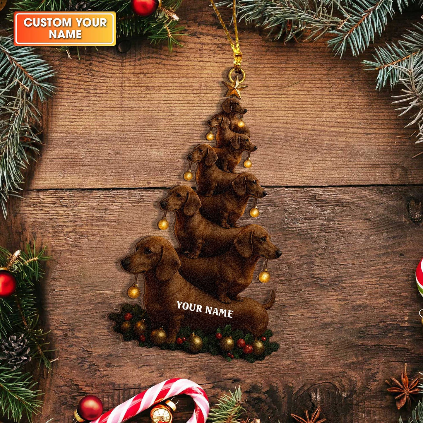 Personalized Dachshund Christmas Ornament, Dachshund Xmas Ornament With Custom Name, Wiener Dog Ornament For Pet Lover