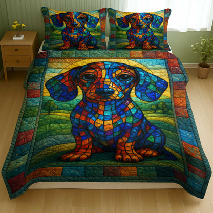 Colorful Artistic Stained Glass Dachshund Dog Design, Dachshund Quilt Set