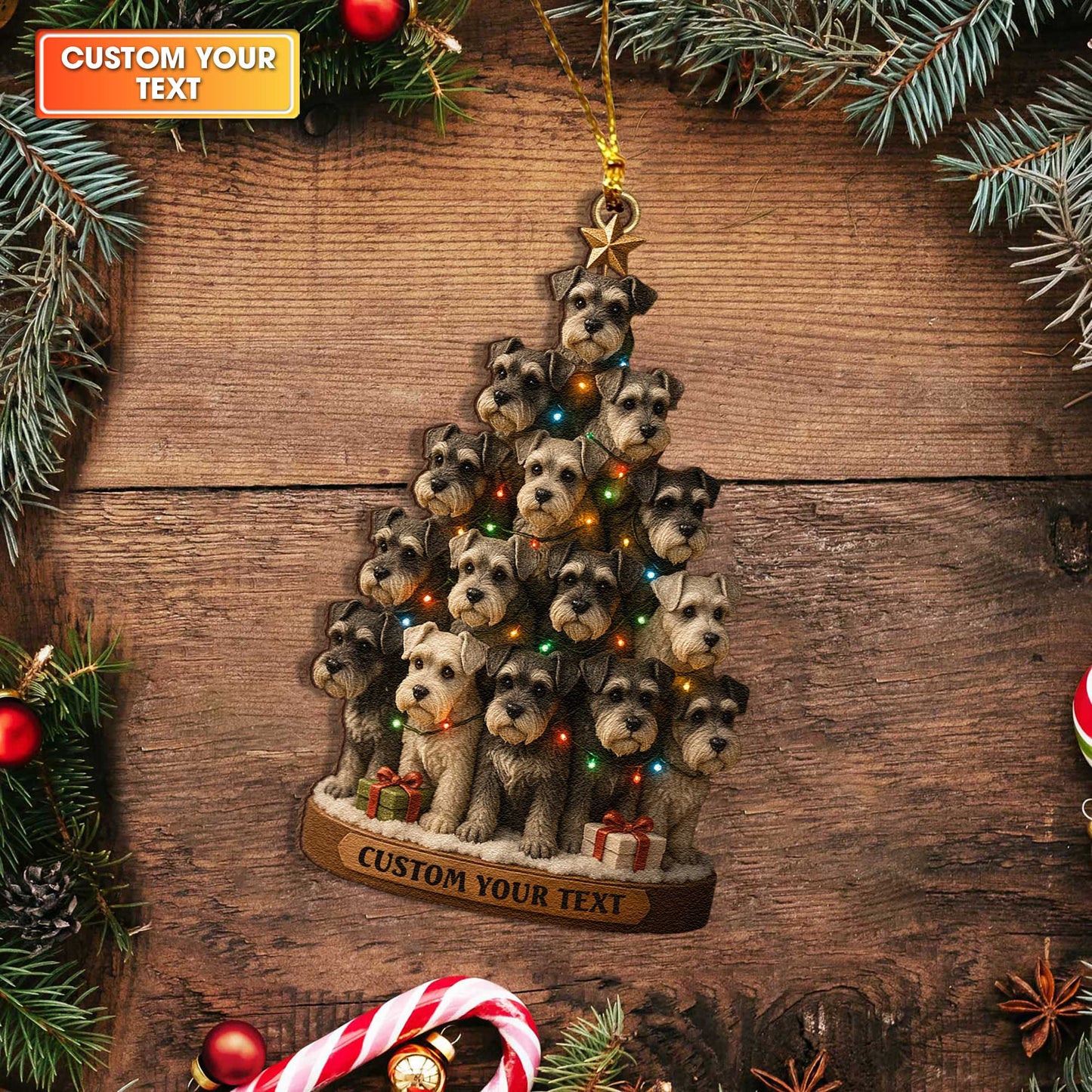 Personalized Schnauzer Christmas Ornament, Schnauzer Xmas Ornament With Custom Name, Dogs Christmas Ornament For Pet Lover