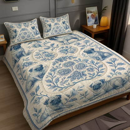 Cute Pug Christmas Quilt Set, Cozy Holiday Bedding Gift Ideas for Dog Lovers, Pugmas Bedroom Decor