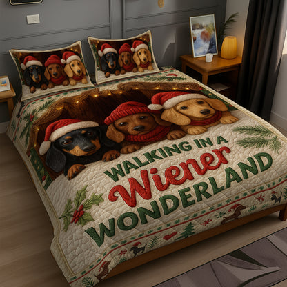 Funny Dachshund Wiener Dog Quilt Set, Cute Christmas Bedding Gift for Dog Lovers