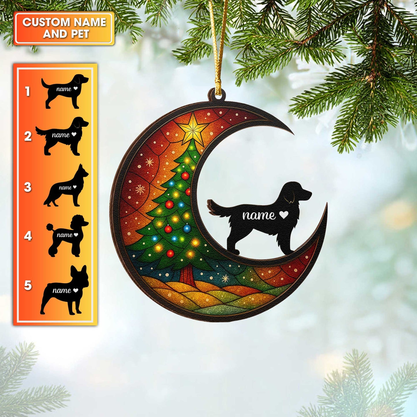 Cute Dog Silhouette Christmas Ornament, Personalized Wooden Ornament For Pet Lovers