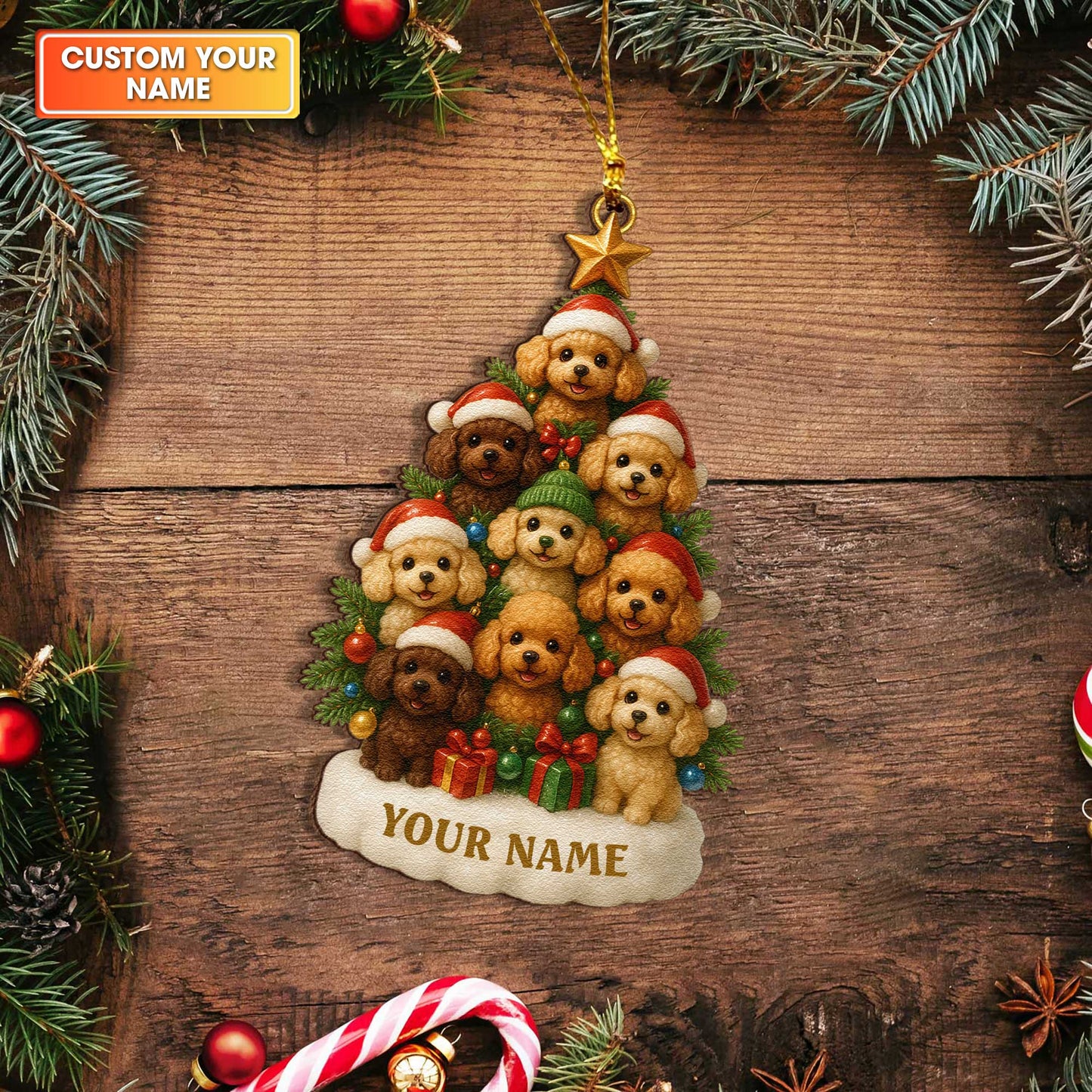Christmas Ornament Poodle With Custom Name, Personalized Poodle Ornament, Cute Poodle Xmas Ornament, Poodle Christmas Decor