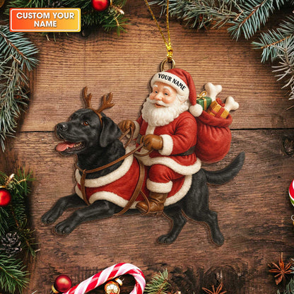 Santa Riding Black Lab Christmas Ornament, Personalized Cute Labrador Wooden Ornament