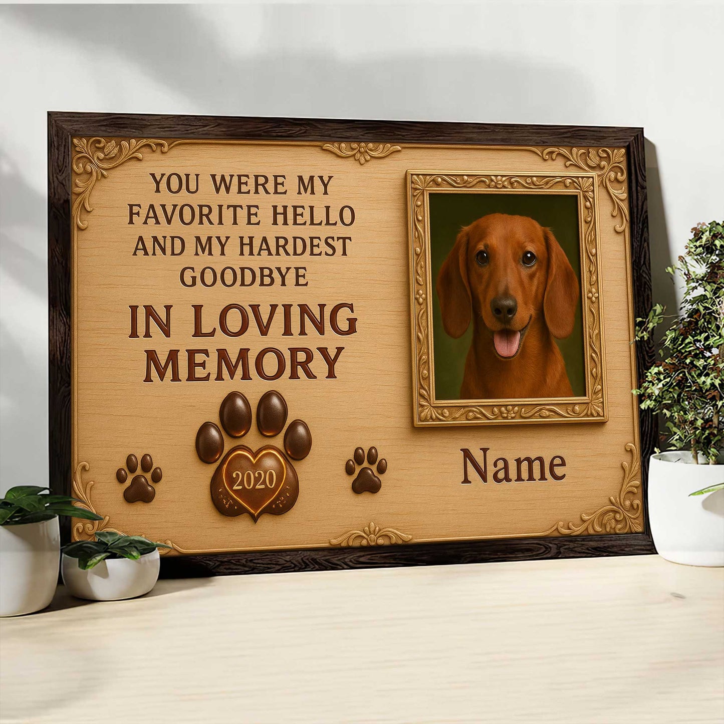 In Loving Memory Dachshund Wall Art, Pet Memorial Portrait, Personalized Remembrance Frame