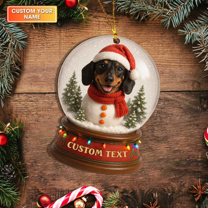 Funny Dachshund In Snow Globe Ornament, Personalized Wooden Dachshund Christmas Ornament