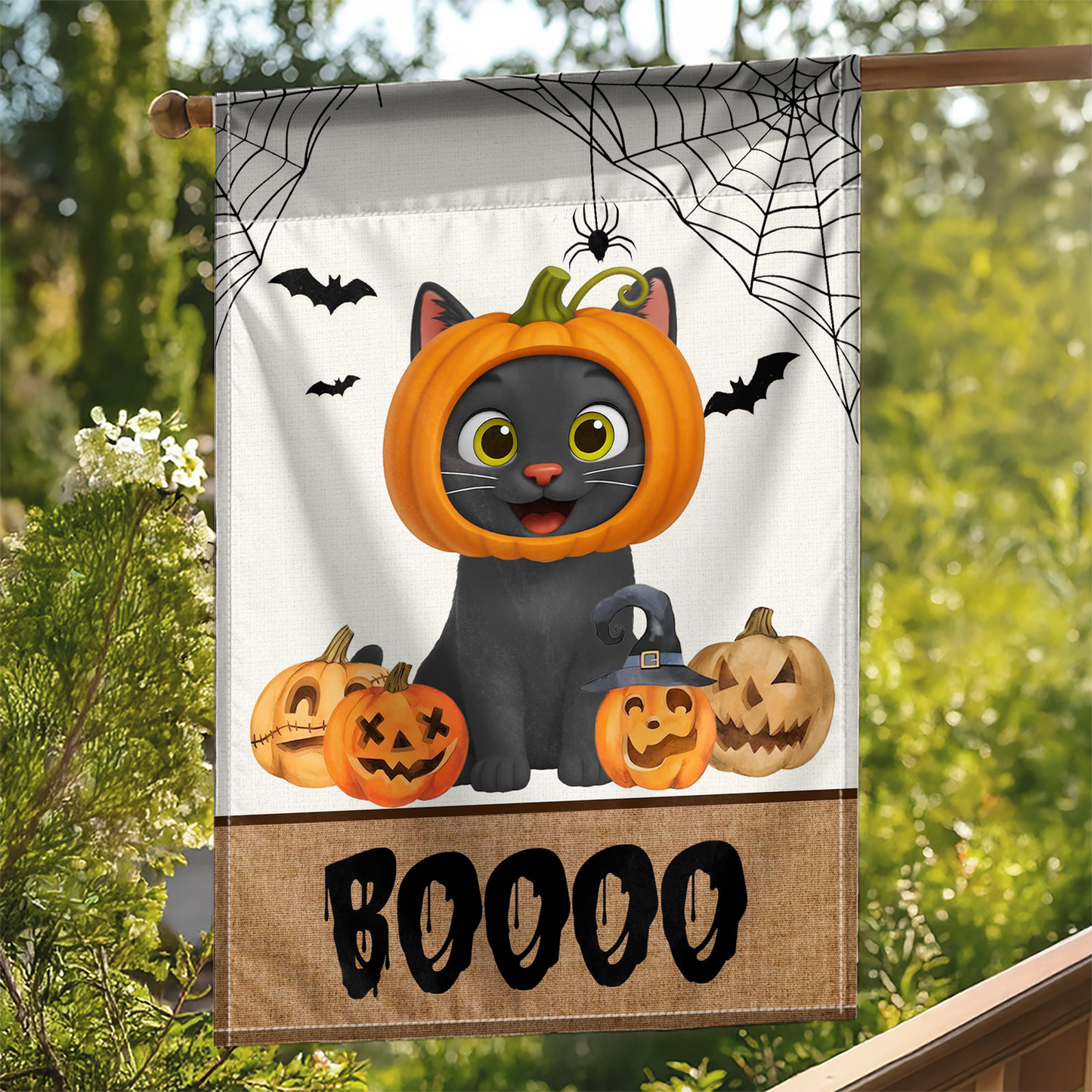 Custom Halloween Welcome - Cat Boo Yard Outdoor Decor - Personalized Flag