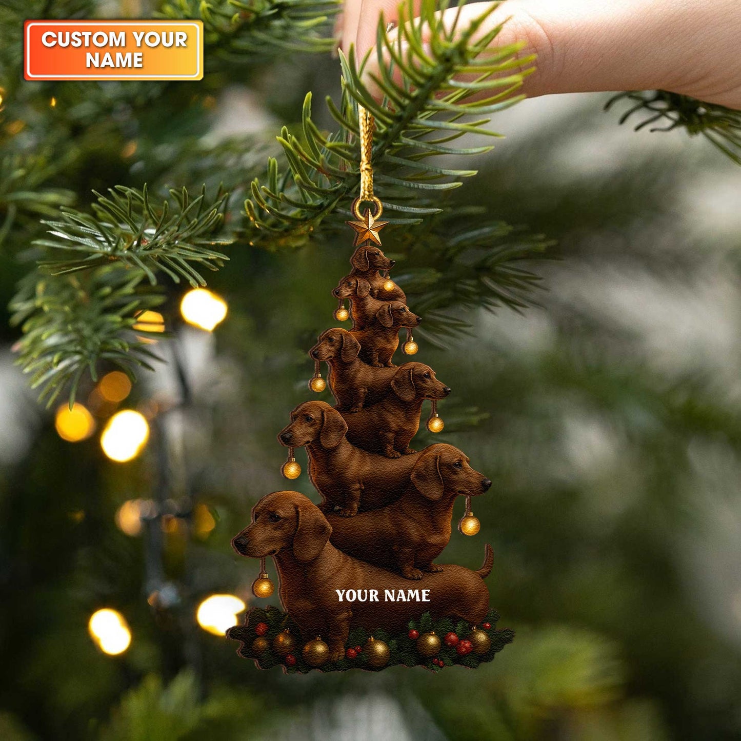 Personalized Dachshund Christmas Ornament, Dachshund Xmas Ornament With Custom Name, Wiener Dog Ornament For Pet Lover