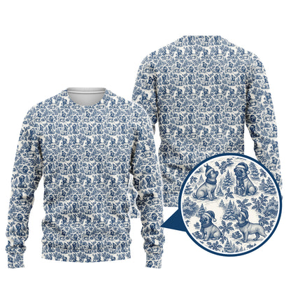 Christmas Pug Pattern Shirt, Toile De Jouy Shirt With Cute Pug, Xmas Hoodie For Dog Lover