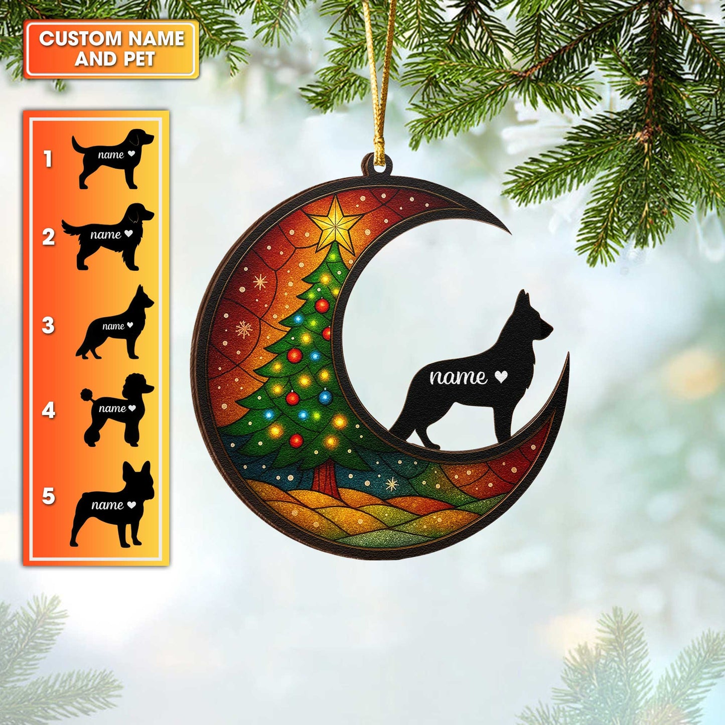 Cute Dog Silhouette Christmas Ornament, Personalized Wooden Ornament For Pet Lovers