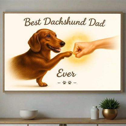 Best Dachshund Dad Ever, Cute Wiener Dog and Owner Fist Bump Wall Art, Dog Lover Gift for Him