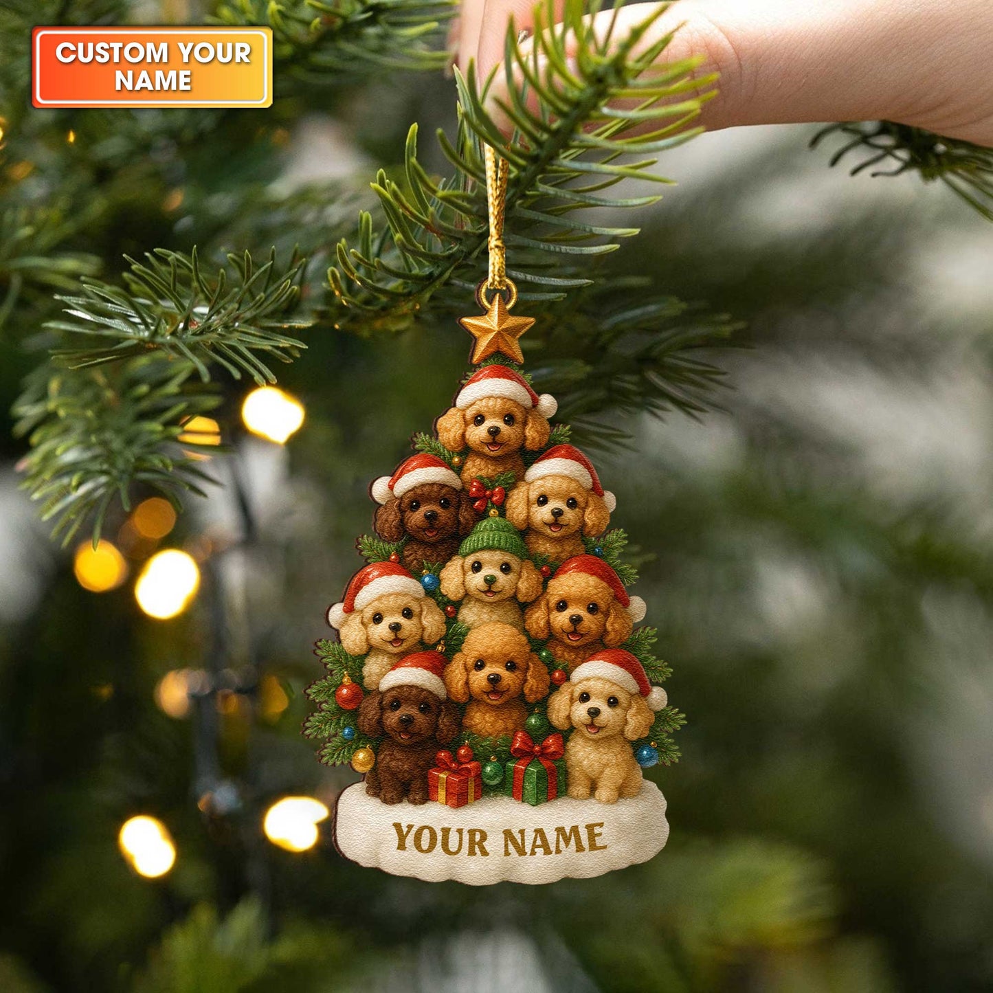 Christmas Ornament Poodle With Custom Name, Personalized Poodle Ornament, Cute Poodle Xmas Ornament, Poodle Christmas Decor