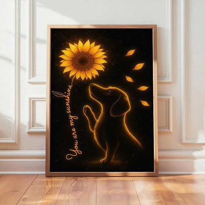 You Are My Sunshine Dachshund Wall Art, Glowing Dog and Sunflower Canvas