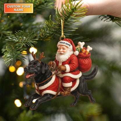 Santa Riding Black Lab Christmas Ornament, Personalized Cute Labrador Wooden Ornament