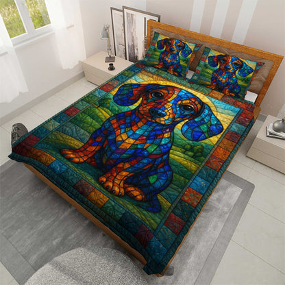 Colorful Artistic Stained Glass Dachshund Dog Design, Dachshund Quilt Set