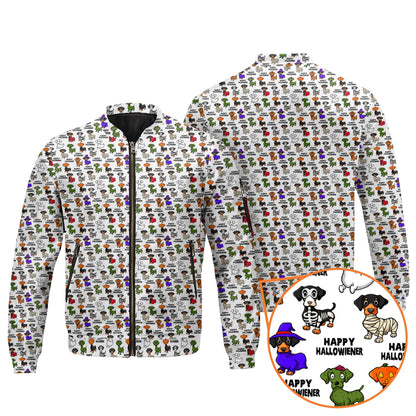 Happy Halloweiner White Shirt - Dachshund Christmas Shirt, Weiner Dog Tee, Pattern Polos For Spooky Season