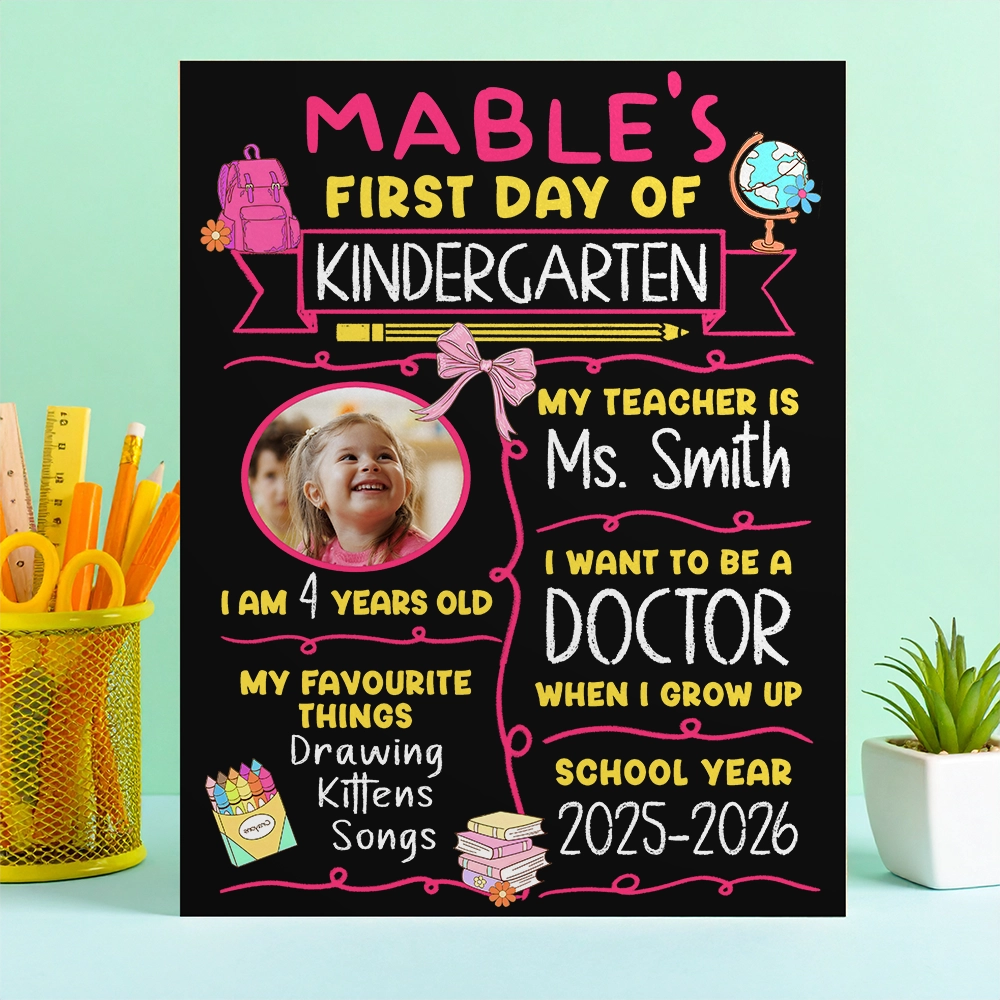 Custom Pre-K Kindergarten School Sign - Reusable Chalkboard Back To School Gift - Personalized Chalkboard