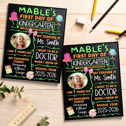 Custom Pre-K Kindergarten School Sign - Reusable Chalkboard Back To School Gift - Personalized Chalkboard