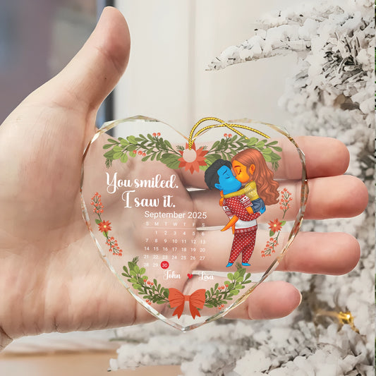Calendar Couple - Personalized Heart Glass Ornament - You Smiled. I Saw It HOTT67WEB2