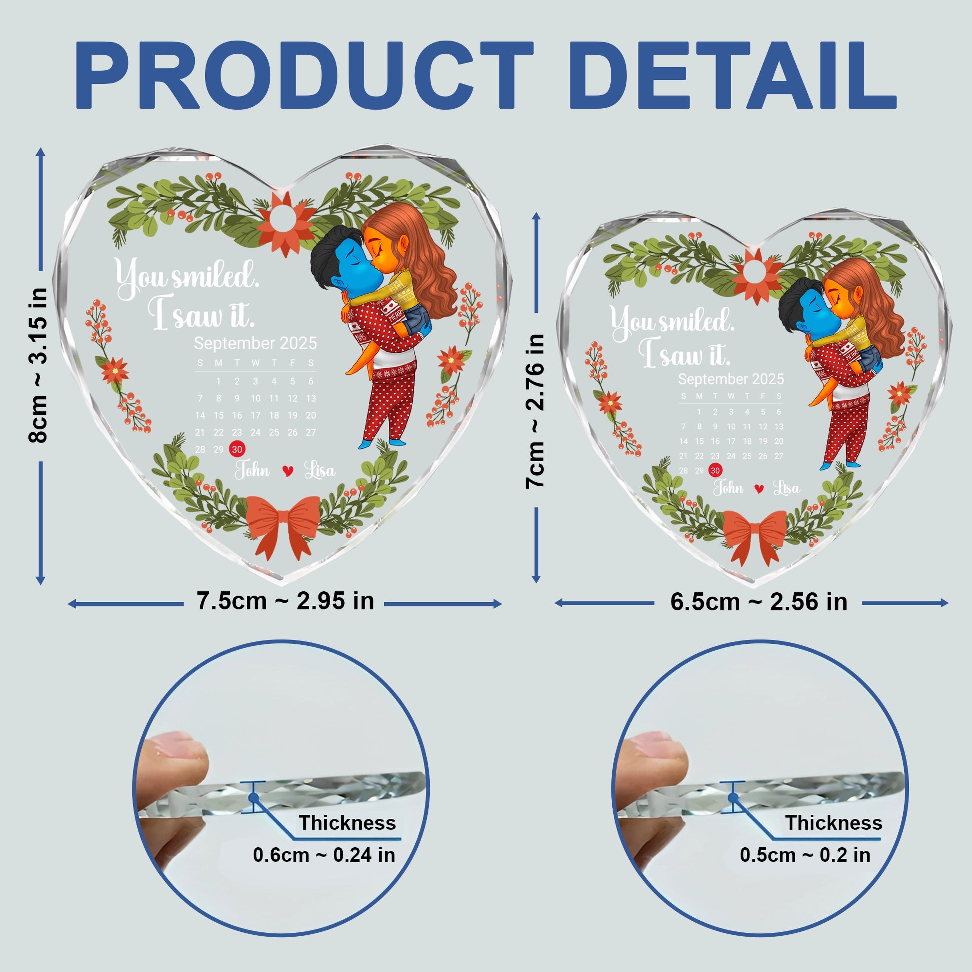 Calendar Couple - Personalized Heart Glass Ornament - You Smiled. I Saw It HOTT67WEB4