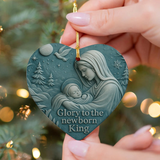 Christmas Decoration - Glory to the Newborn King - Heart Ceramic Ornament Web1