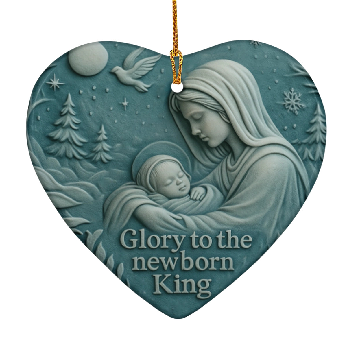 Christmas Decoration - Glory to the Newborn King - Heart Ceramic Ornament Web3