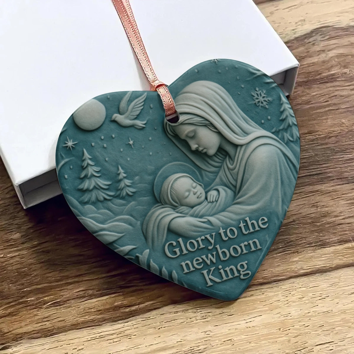 Christmas Decoration - Glory to the Newborn King - Heart Ceramic Ornament Web4