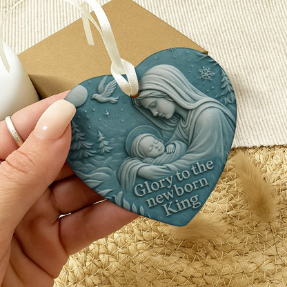 Christmas Decoration - Glory to the Newborn King - Heart Ceramic Ornament Web5