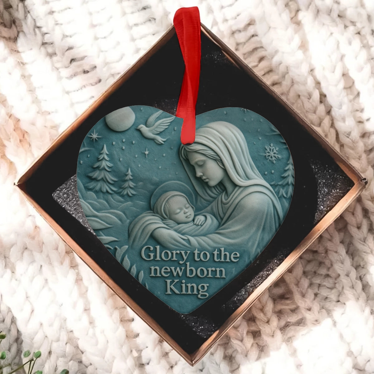 Christmas Decoration - Glory to the Newborn King - Heart Ceramic Ornament Web6