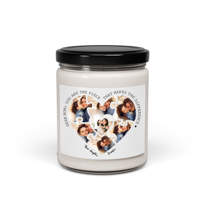 Dear Mom, You Are The Piece That Makes The Difference - Personalized Photo Montage (Heart shape) 100% Organic Eco-friendly Vegan Scented Candle