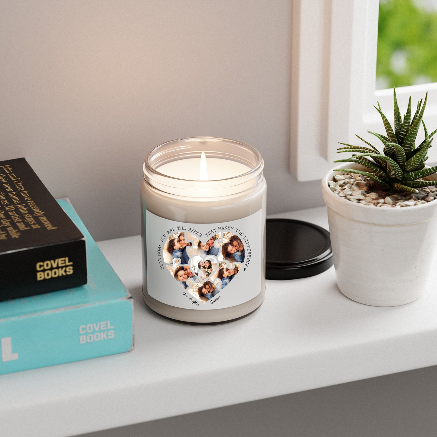 Dear Mom, You Are The Piece That Makes The Difference - Personalized Photo Montage (Heart shape) 100% Organic Eco-friendly Vegan Scented Candle